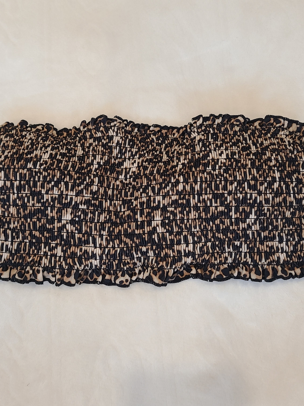 Ardene Beige and Black Smocked Strapless Crop Top